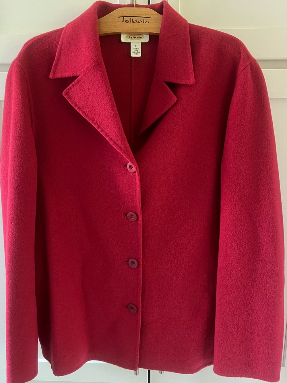 Talbots Deep Pink 100% Wool Button Up Jacket Size 8